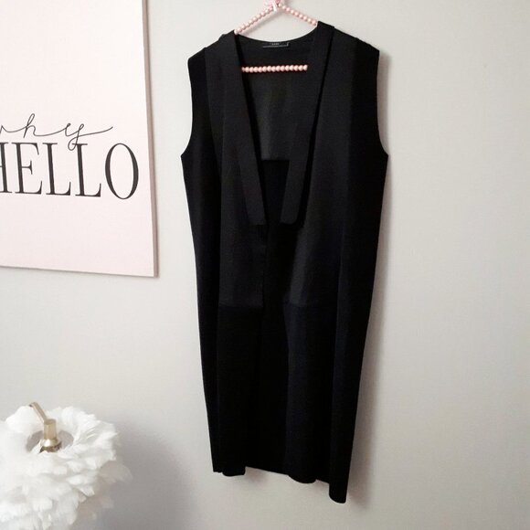 EUC Zara satin-like ribbed combination sleeveless open front long line vest - Picture 7 of 9